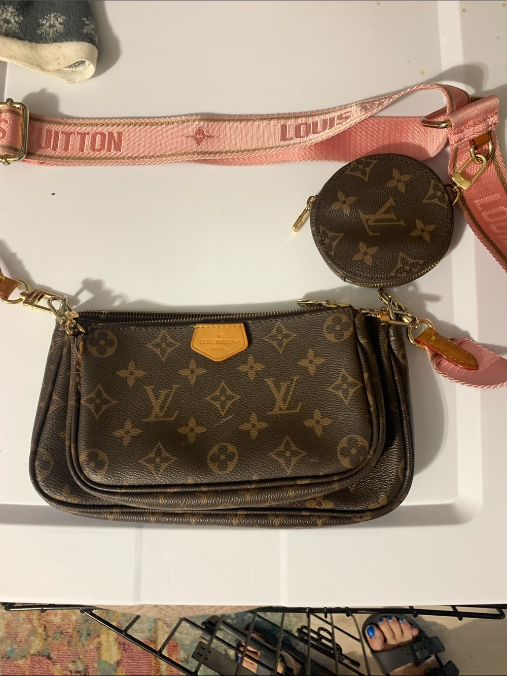 Louis Vuitton Monogram Multi Pochette with Pink Strap and Coin Pouch